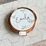 Personalised Name and Initial.. Greenery Design Linen Style Make Up Bag