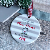 Personalised First Christmas in our New Home Stripe Round Ceramic Decoration