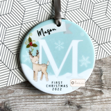 Personalised Baby’s First Christmas New Baby Boy Girl Newborn Snowflake deer Ceramic Round Decoration