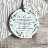 Personalised Christening Baptism Godson Goddaughter Promise Foliage Greenery Ceramic Round Decoration Ornament Keepsake