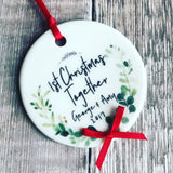 Personalised First Christmas Together Botanical Round Ceramic Tree Hanger Decoration Ornament