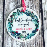 First Christmas Engaged Wreath Round Ceramic Tree Hanger Decoration Ornament
