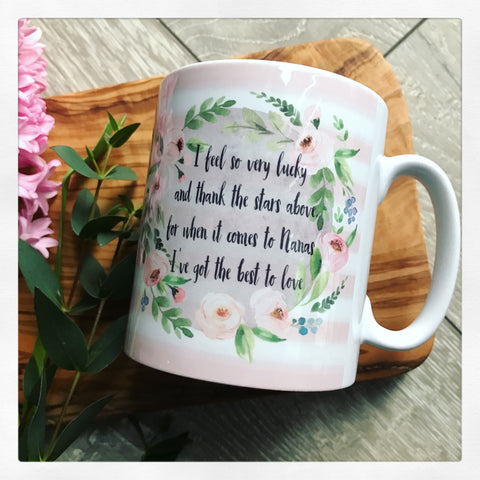 I Feel so very Lucky Floral Wreath Mug