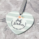 Best Teacher Aqua Stripe Ceramic Heart - Teacher Gift - Keepsake