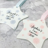 Personalised First Christmas Baby Boy Snowflake Ceramic Star