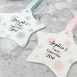 Personalised First Christmas Baby Girl Snowflake Ceramic Star