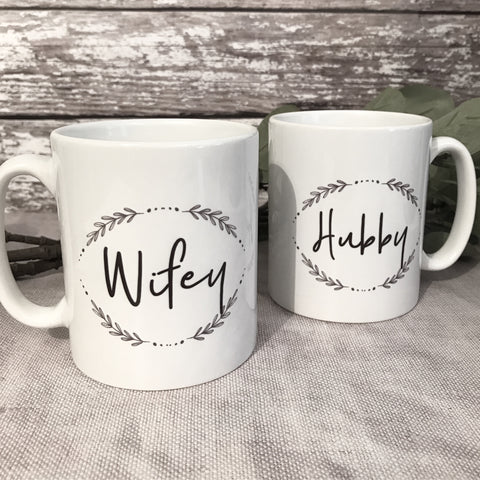 Hubby and Wifey Wedding Gift Mug Set