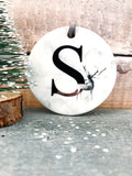 Marble Style Monogram Initial Ceramic Decoration with Stag Detail
