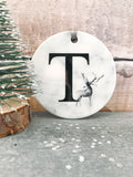 Marble Style Monogram Initial Ceramic Decoration with Stag Detail
