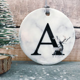 Marble Style Monogram Initial Ceramic Decoration with Stag Detail