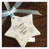 Personalised First Christmas Baby Boy Snowflake Ceramic Star