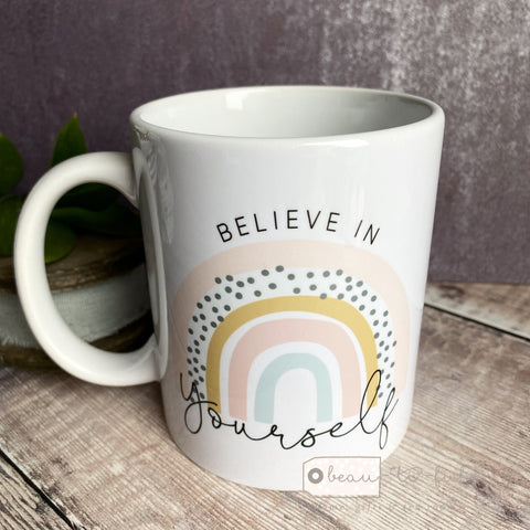 Personalised Believe in yourself... pastel rainbow Mug