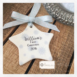 Personalised First Christmas Baby Boy Snowflake Ceramic Star